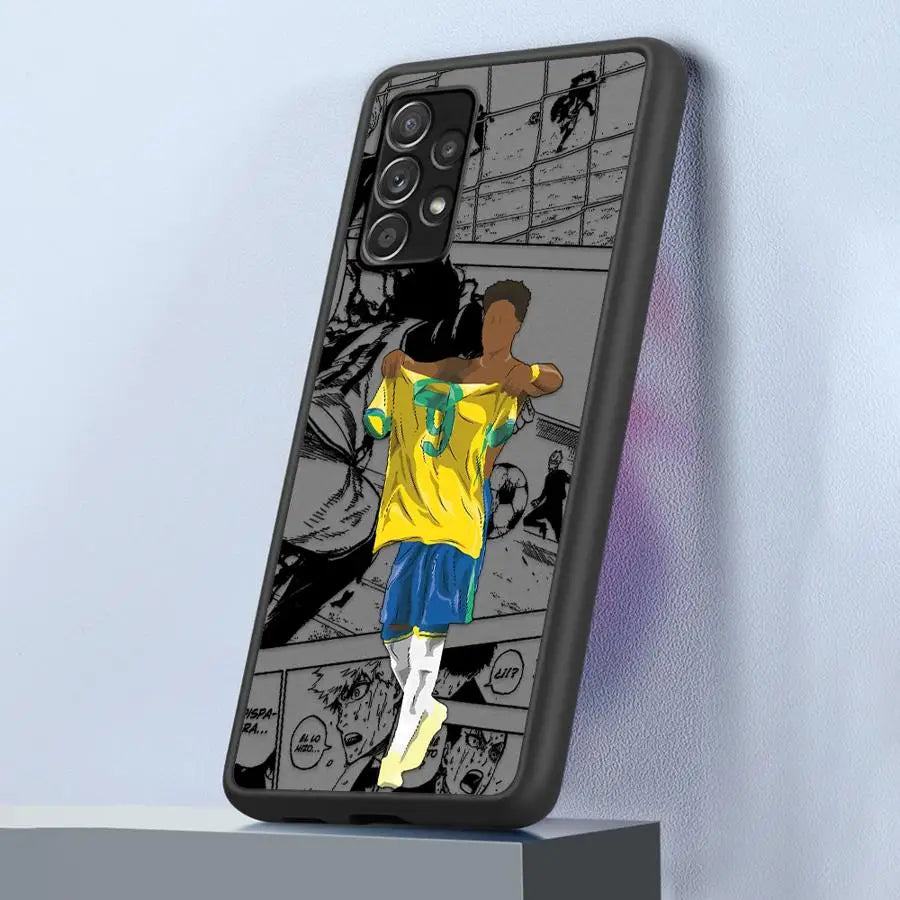 Cartoon Football Sports Anime Case for Samsung Galaxy A53 A21s A25 A26 A54 A52 A56 A73 A22 A34 A35 A36 A24 Black Edge