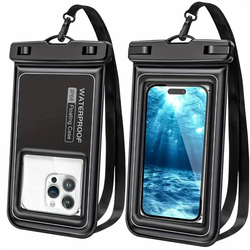 Floating Airbag IP68 Waterproof Swimming Sports Bag Pouch Phone Case Touch Screen & Strap For iPhone Samsung 6.8" Mobile Phone