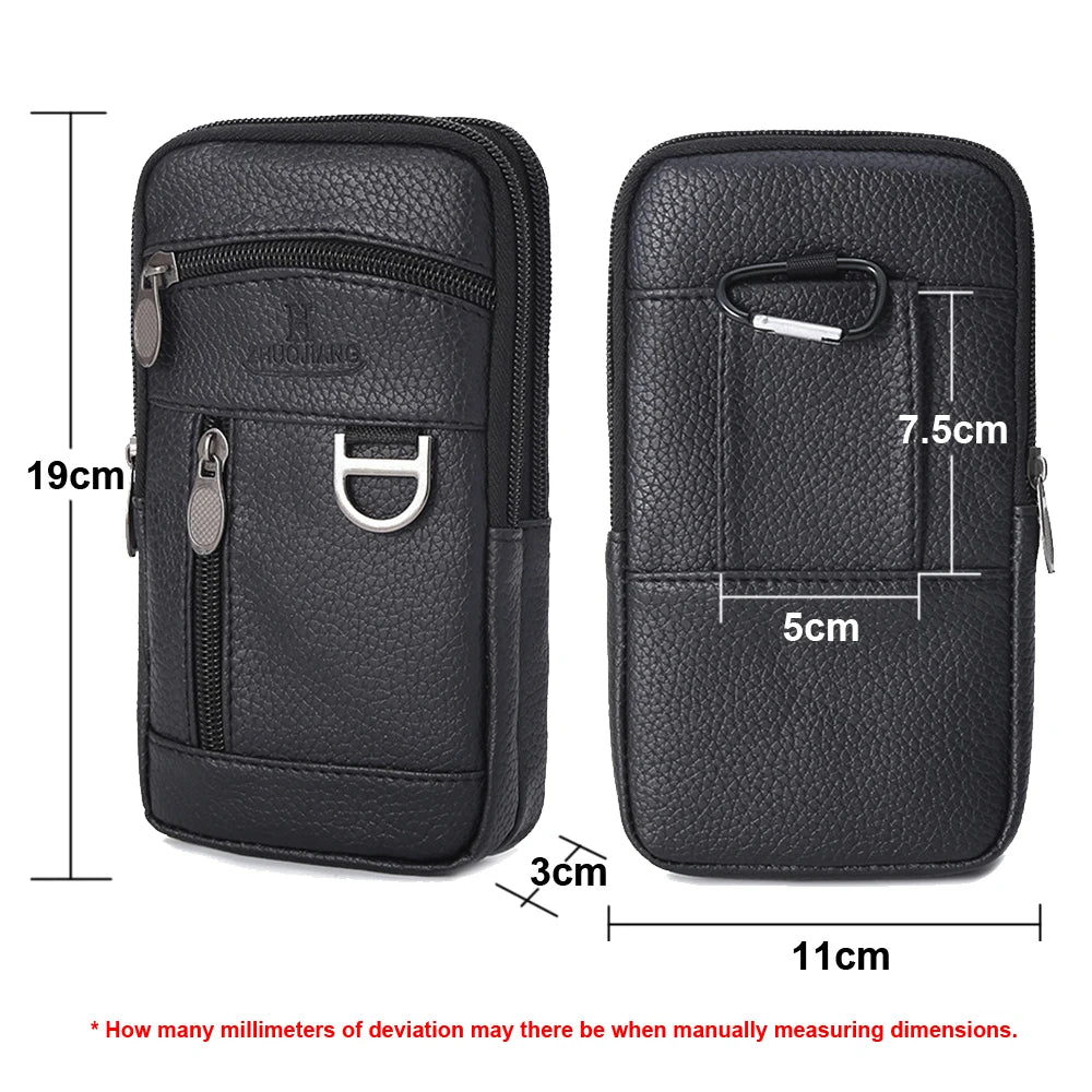 Men Waist Bag Mobile Phone Bag Outdoor PU Leather Wearable Belt Sports Waterproof Small Hanging Bag Business Leisure Coin Purse