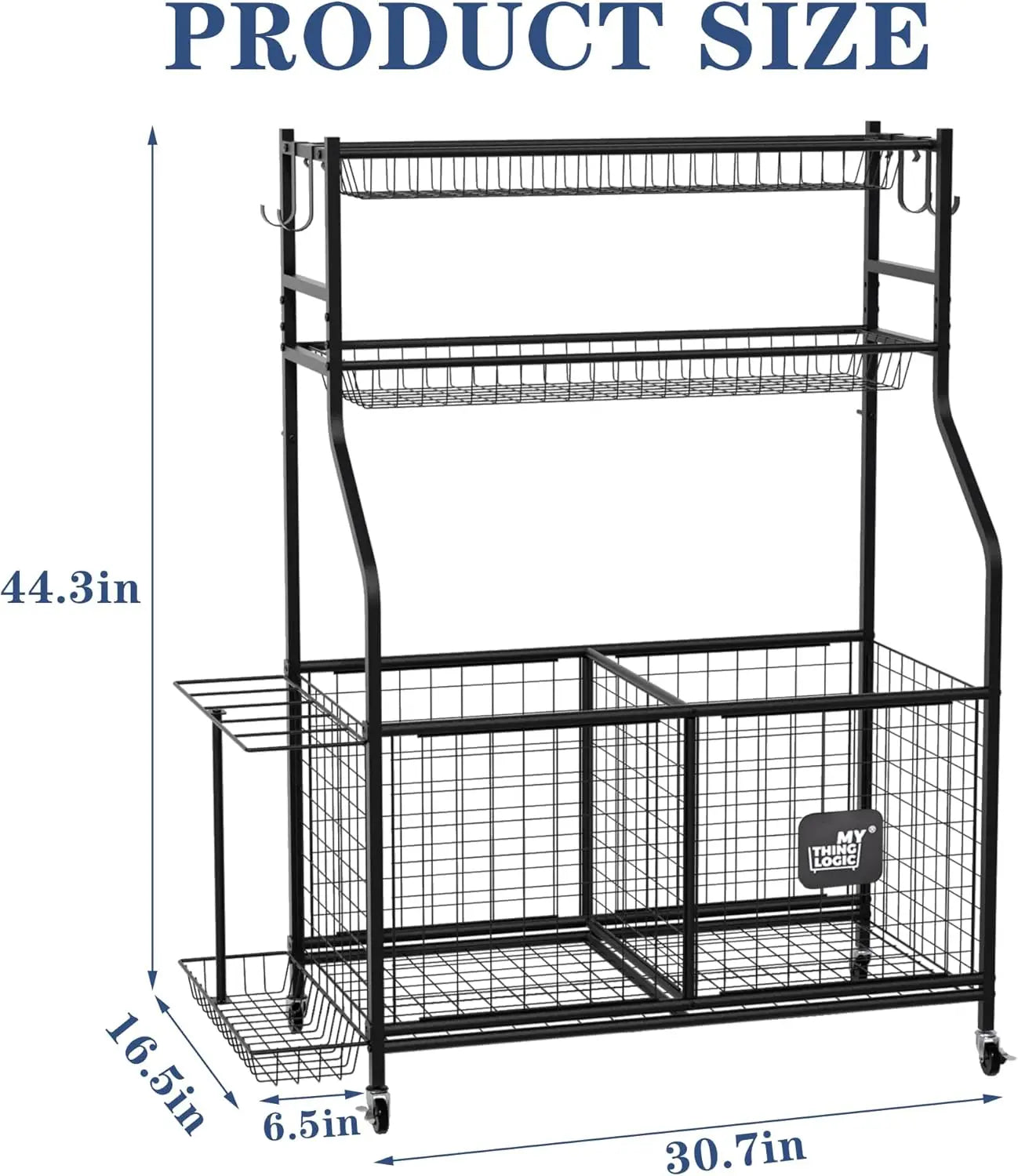 Sports equipment garage organizer, roller ball cart with wheels for indoor/outdoor use