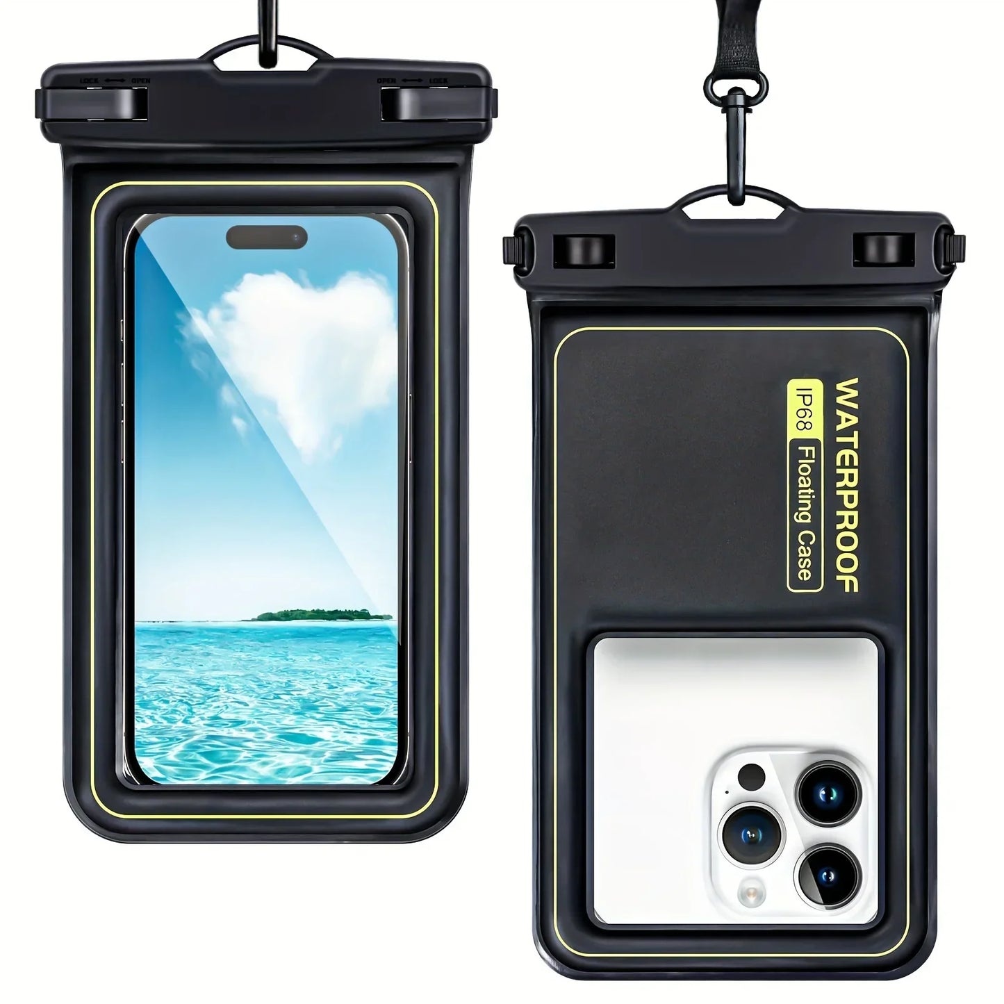 Floating Airbag IP68 Waterproof Swimming Sports Bag Pouch Phone Case Touch Screen & Strap For iPhone Samsung 6.8" Mobile Phone