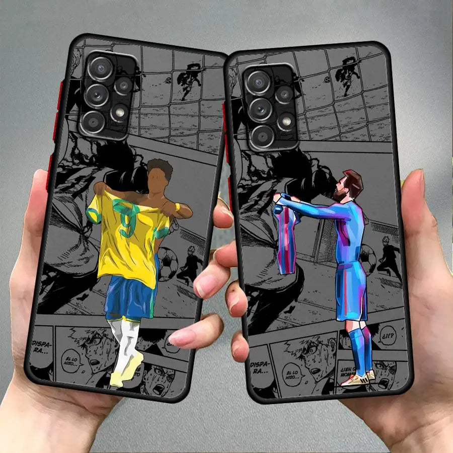 Cartoon Football Sports Anime Case for Samsung Galaxy A53 A21s A25 A26 A54 A52 A56 A73 A22 A34 A35 A36 A24 Black Edge
