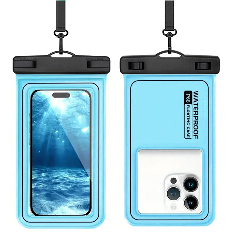 Floating Airbag IP68 Waterproof Swimming Sports Bag Pouch Phone Case Touch Screen & Strap For iPhone Samsung 6.8" Mobile Phone