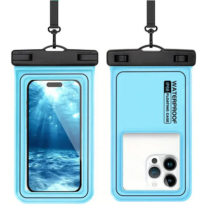 Floating Airbag IP68 Waterproof Swimming Sports Bag Pouch Phone Case Touch Screen & Strap For iPhone Samsung 6.8" Mobile Phone