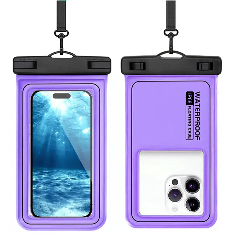 Floating Airbag IP68 Waterproof Swimming Sports Bag Pouch Phone Case Touch Screen & Strap For iPhone Samsung 6.8" Mobile Phone