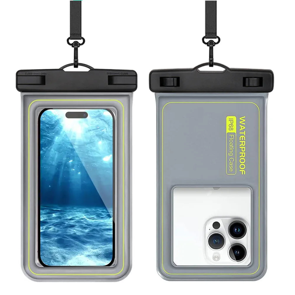 Floating Airbag IP68 Waterproof Swimming Sports Bag Pouch Phone Case Touch Screen & Strap For iPhone Samsung 6.8" Mobile Phone
