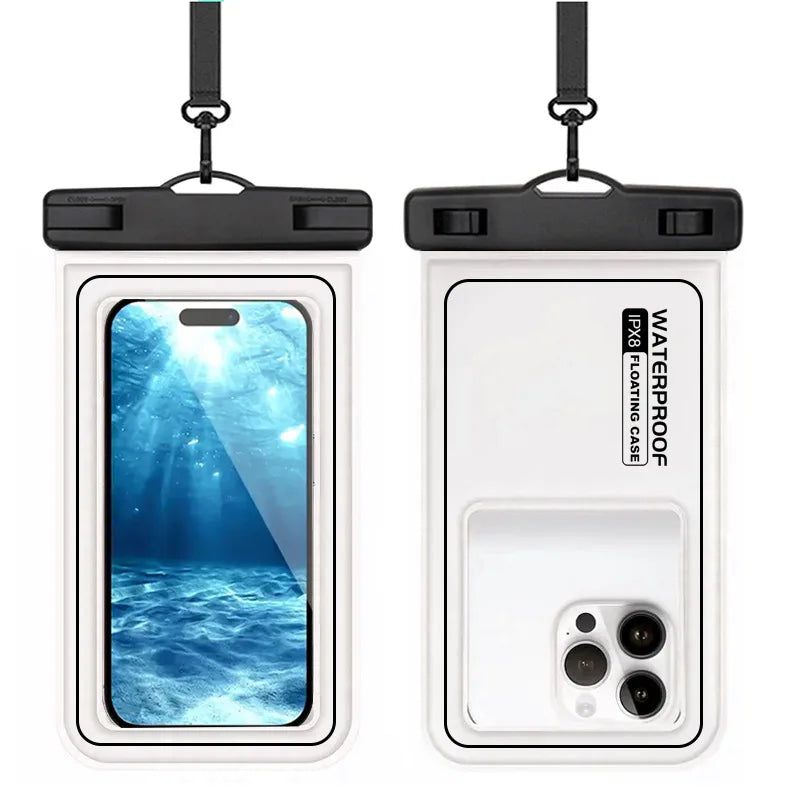 Floating Airbag IP68 Waterproof Swimming Sports Bag Pouch Phone Case Touch Screen & Strap For iPhone Samsung 6.8" Mobile Phone