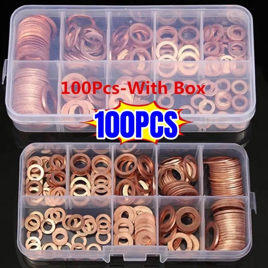 Copper Washer Gasket Nut and Bolt Set Flat Ring Seal Assortment Kit with Box //M8/M10/M12/M14 for Sump Plugs