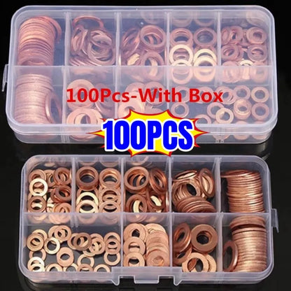 Copper Washer Gasket Nut and Bolt Set Flat Ring Seal Assortment Kit with Box //M8/M10/M12/M14 for Sump Plugs