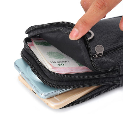 Men Waist Bag Mobile Phone Bag Outdoor PU Leather Wearable Belt Sports Waterproof Small Hanging Bag Business Leisure Coin Purse
