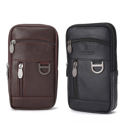 Men Waist Bag Mobile Phone Bag Outdoor PU Leather Wearable Belt Sports Waterproof Small Hanging Bag Business Leisure Coin Purse