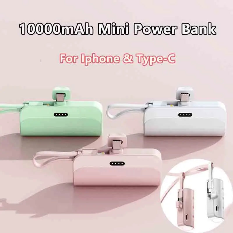 10000mAh Mini Portable Mobile Phone Charger External Battery Power Bank Plug and Play for Type-C iPhone Samsung