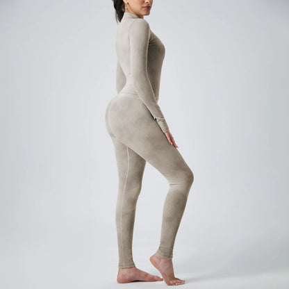 Ultra-stretchy Fleece Sports Suit - Long Pants & Long Sleeves - All-in-one Fitness Set for Cycling, Hiking & Ball Sports