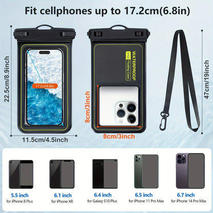 Floating Airbag IP68 Waterproof Swimming Sports Bag Pouch Phone Case Touch Screen & Strap For iPhone Samsung 6.8" Mobile Phone