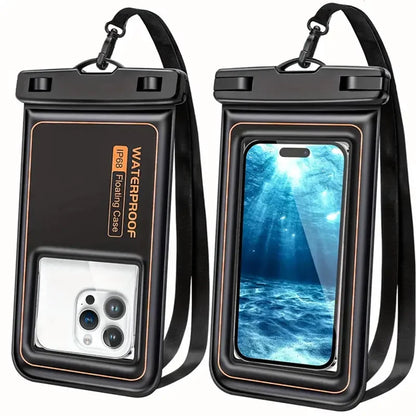 Floating Airbag IP68 Waterproof Swimming Sports Bag Pouch Phone Case Touch Screen & Strap For iPhone Samsung 6.8" Mobile Phone