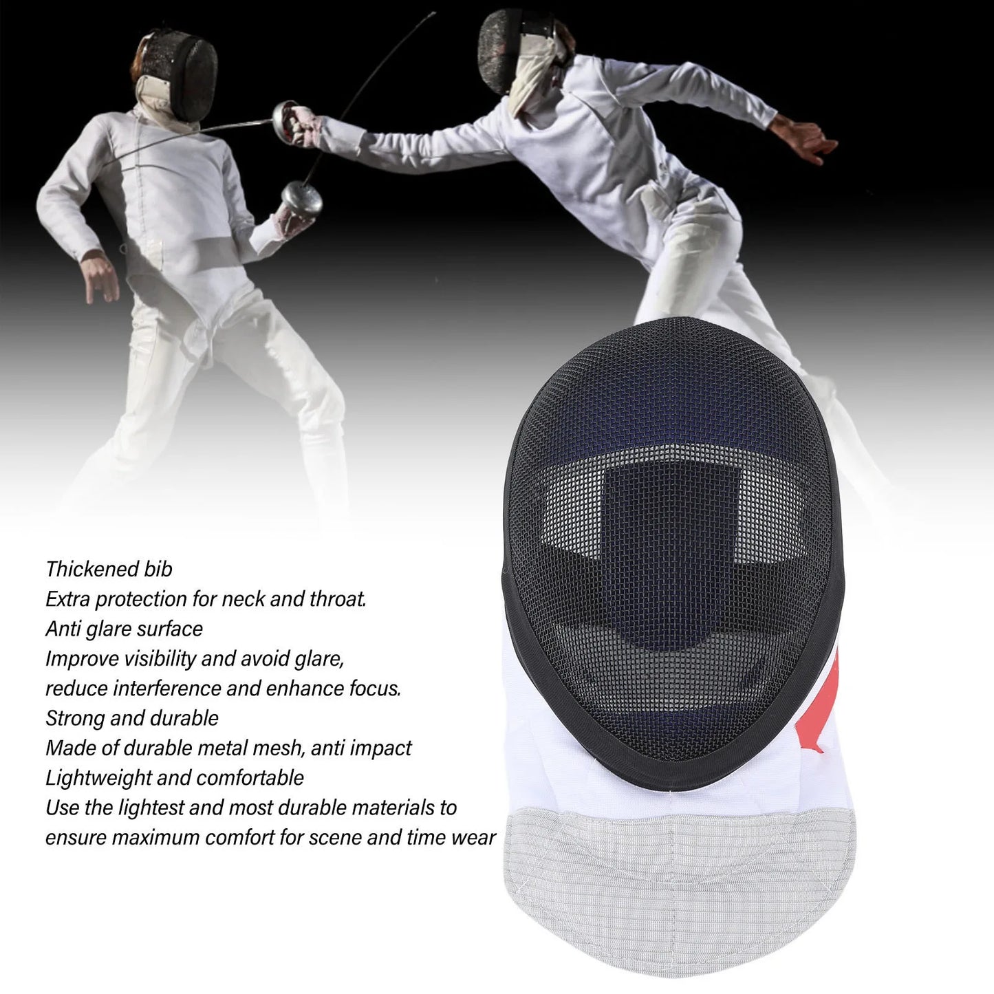 Fencing Sports Mask Fencing Protective Helmet with Padded Bib for Daily Practice and Competition Black Fencing Protective Gear
