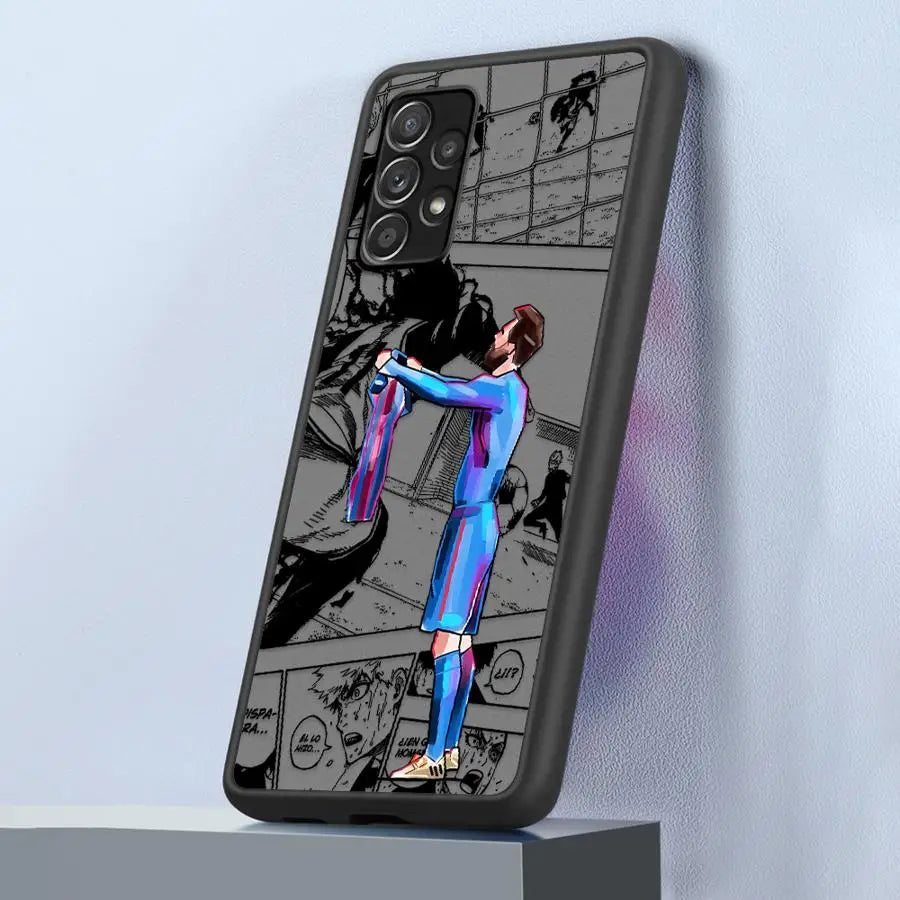 Cartoon Football Sports Anime Case for Samsung Galaxy A53 A21s A25 A26 A54 A52 A56 A73 A22 A34 A35 A36 A24 Black Edge