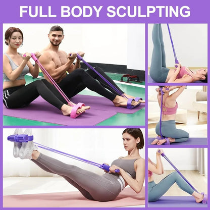 21 Fitness Resistance Bands-4 Tube Pedal Ankle Puller, New Elastic Yoga Pedal Puller Stretch Band for Exercise, AB Training Auxi