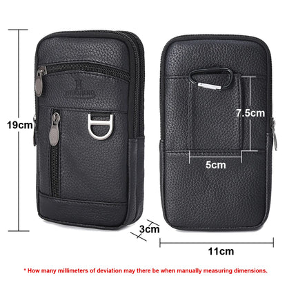 Men Waist Bag Mobile Phone Bag Outdoor PU Leather Wearable Belt Sports Waterproof Small Hanging Bag Business Leisure Coin Purse