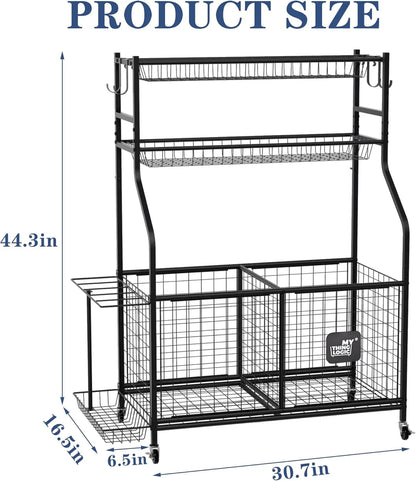 Sports equipment garage organizer, roller ball cart with wheels for indoor/outdoor use