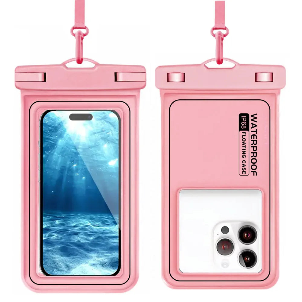 Floating Airbag IP68 Waterproof Swimming Sports Bag Pouch Phone Case Touch Screen & Strap For iPhone Samsung 6.8" Mobile Phone